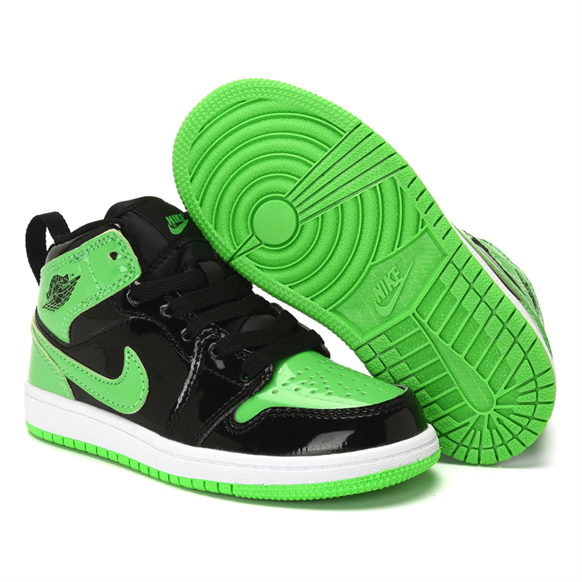 Youth Running Weapon Air Jordan 1 Black/Green Shoes 0176